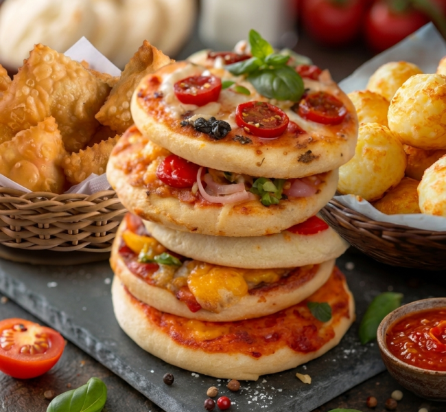pao de queijo pasteis e pizza